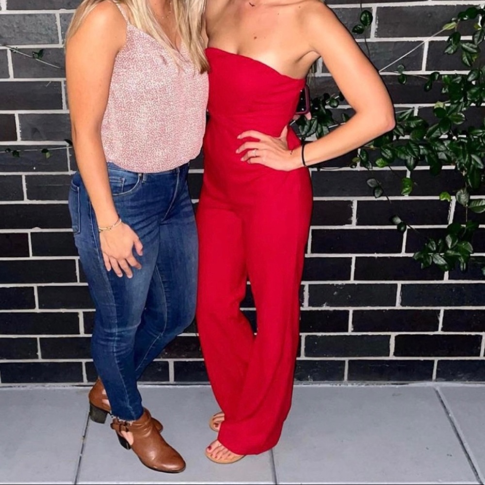Red jumpsuit with tie back juniors/womens